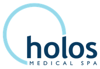 A logo for holos medical spa with a blue circle