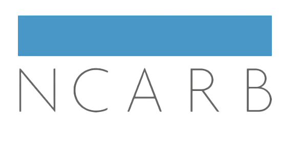 NCARB logo: Blue rectangle above gray text 