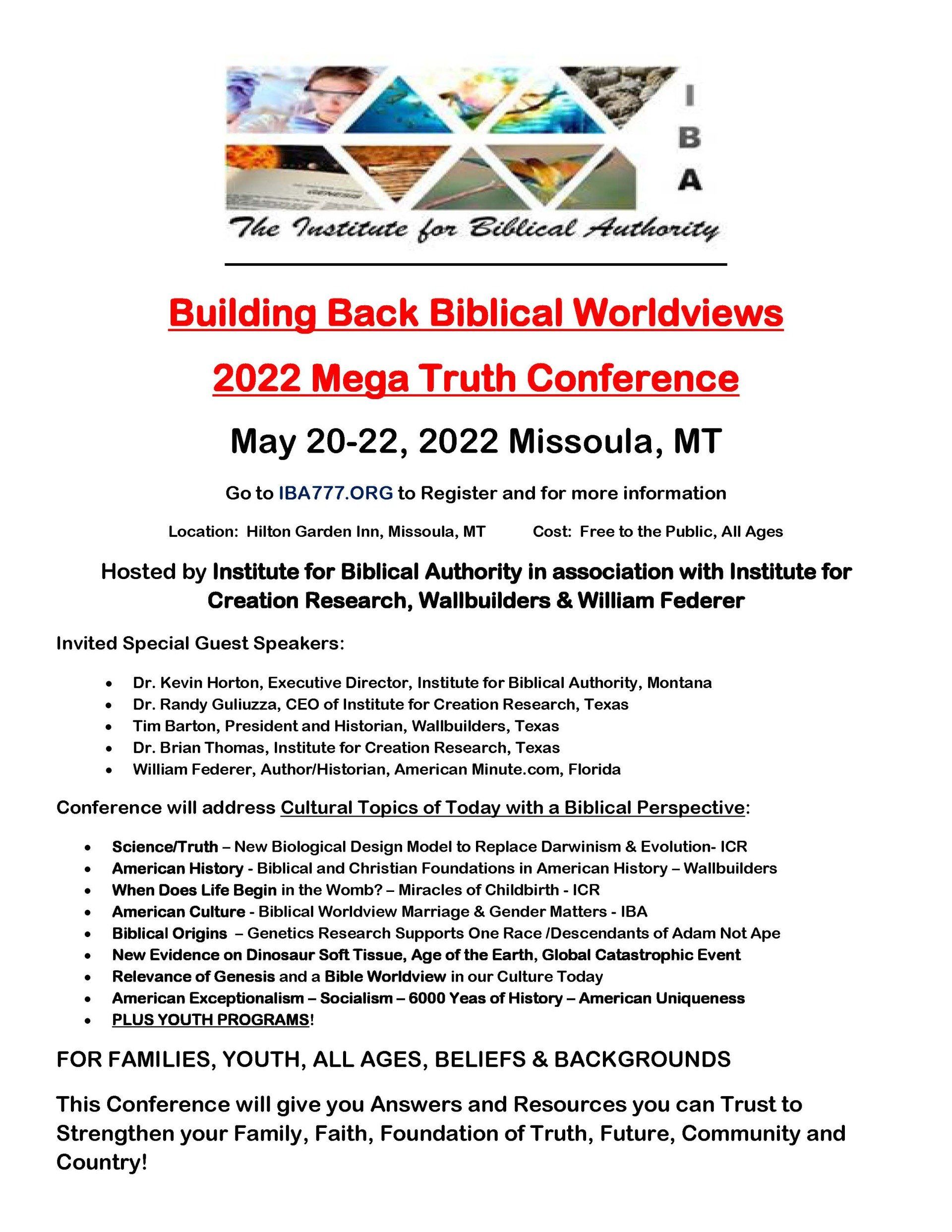 Yellowston Valley Creation Conference Schedule of Events