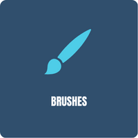 a blue brush icon on a blue background with the word brushes below it .