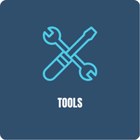 a wrench and screwdriver crossed over each other on a blue background .