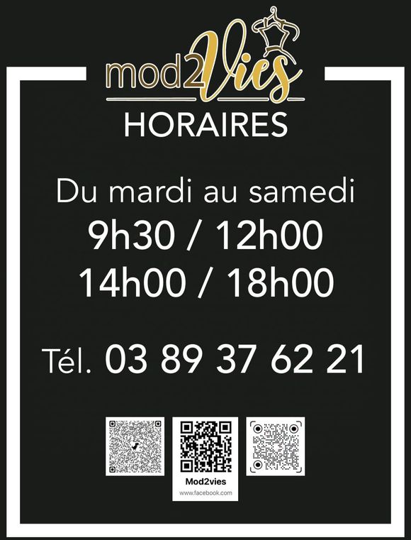 A sign that says mod2vics horaires du mardi au samedi
