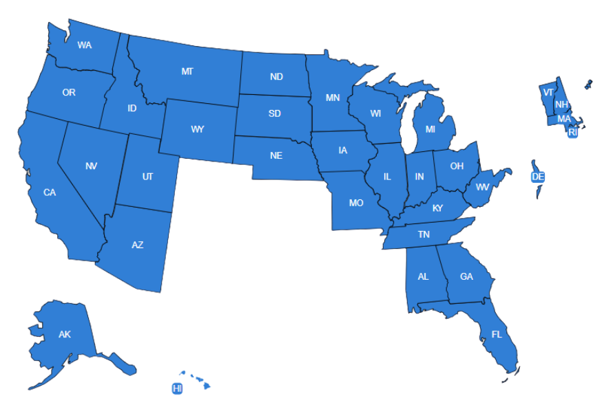 A blue map of the united states of america