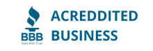 A blue logo for the better business bureau on a white background.