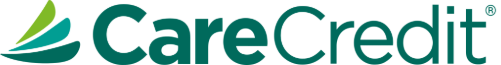 CareCredit logo with abstract green and blue design, green text.