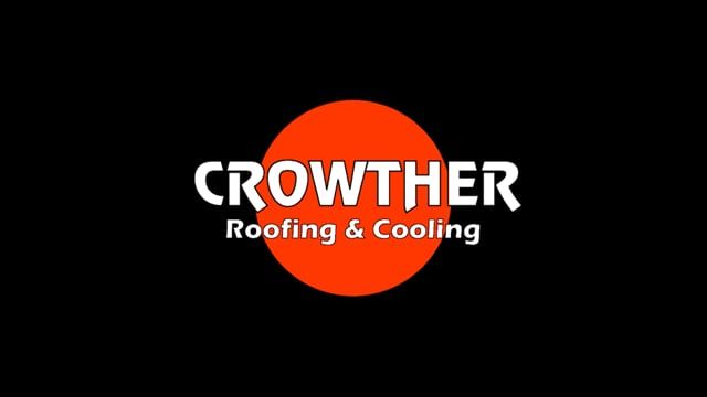 Crowther Roofing & Cooling logo in white over an orange circle on a black background