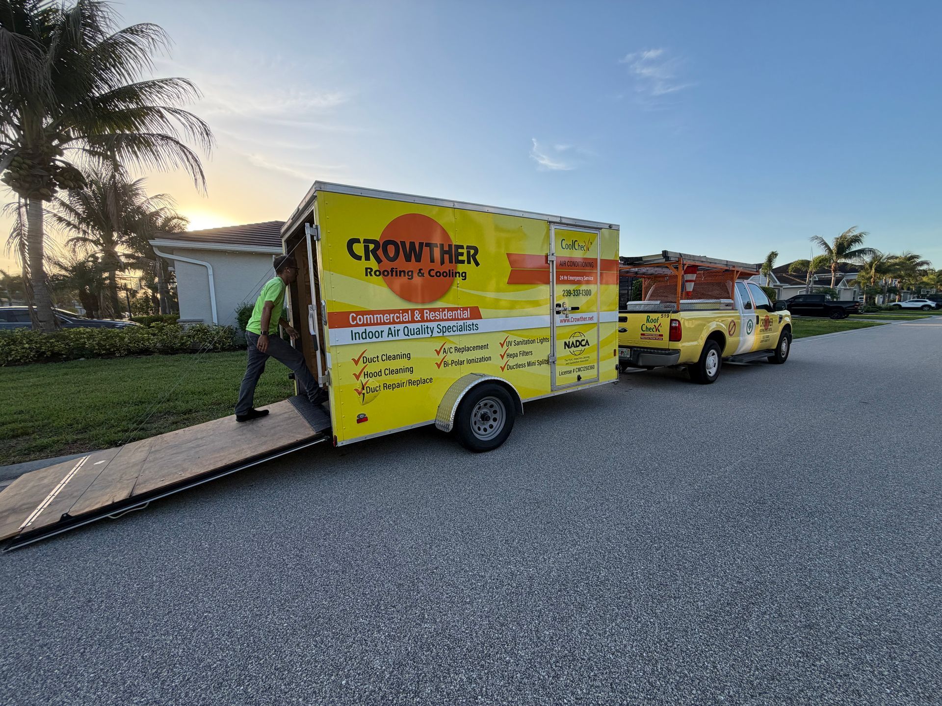 Crowther Cooling technician replacing an air conditioning system at a Fort Myers, Florida home