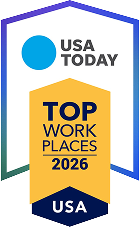 USA Today Top Work Places 2026 badge with blue, yellow, and navy geometric design