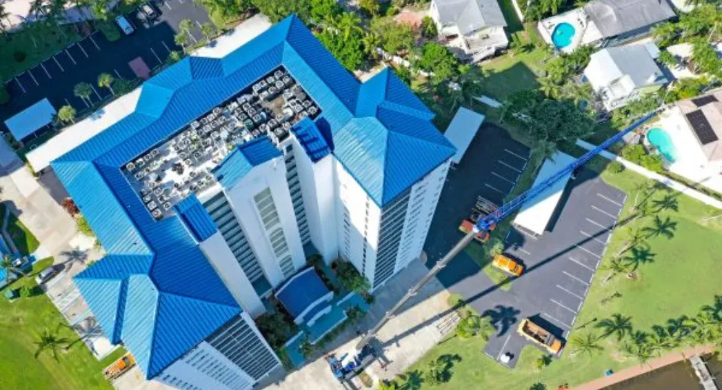 Commercial roofing and HVAC work at Ocean Harbor Condominiums on Fort Myers Beach, Florida