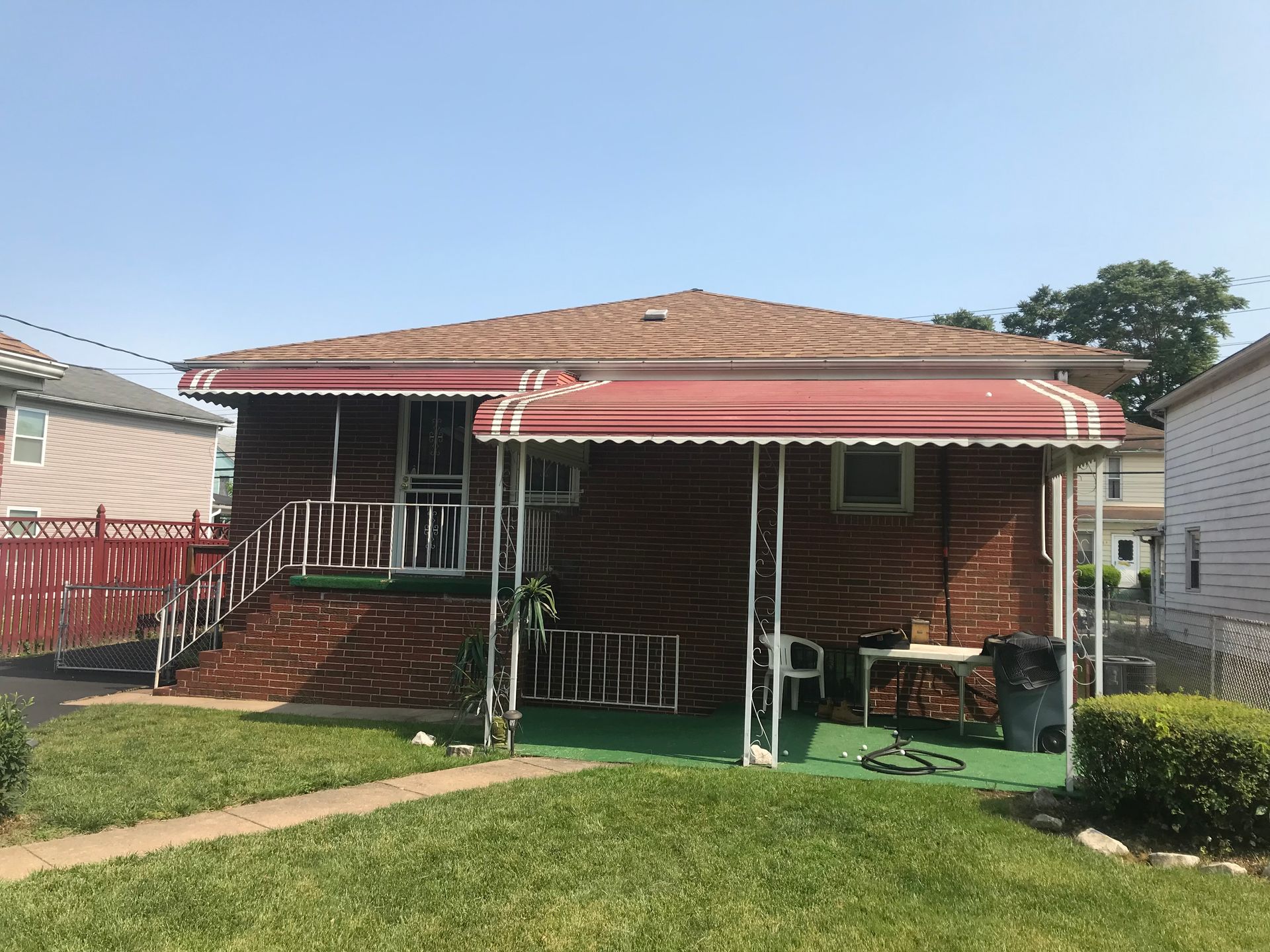 Red Aluminum Door Awning for a home owner in Maryland