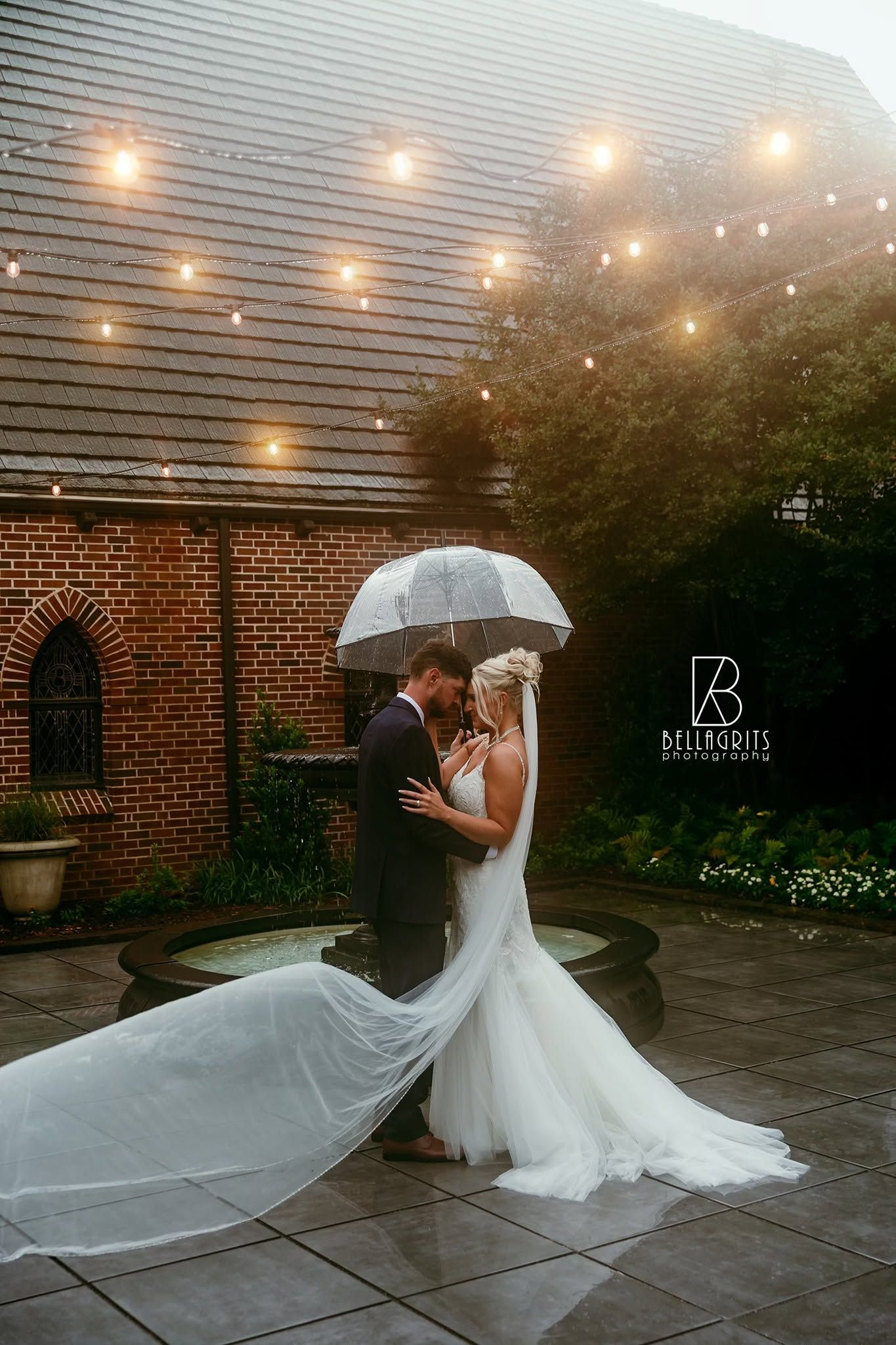 Rainy wedding day of your dreams in Sanctuarry courtyard in Argenta North Little Rock