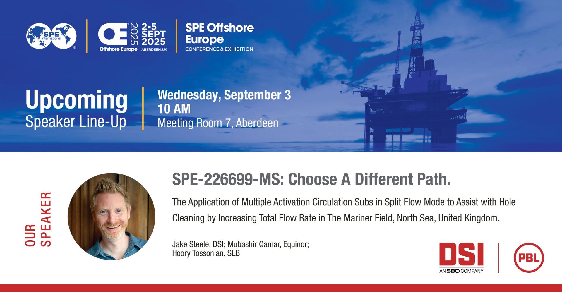 Jake Steele with DSI will be presenting PBL technology at the upcoming SPE offshore europe conference