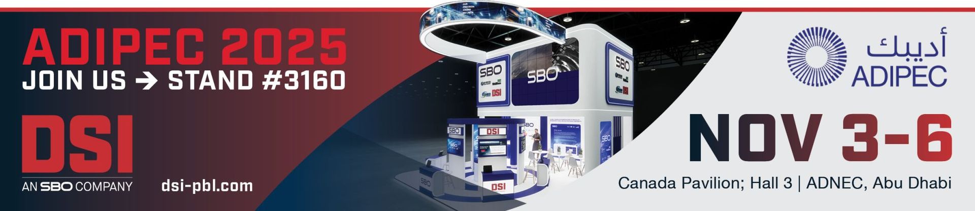 ADIPEC 2025 event advertisement: Join us at Stand #316D. November 3-6 at Abu Dhabi National Exhibition Centre.