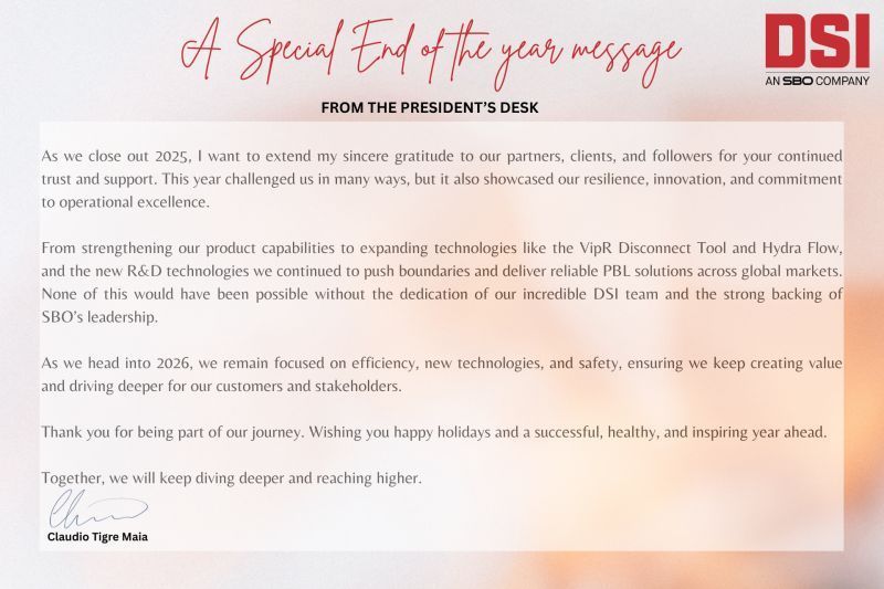 A special end-of-year message from the DSI President. Text on a soft, warm background with a company logo.