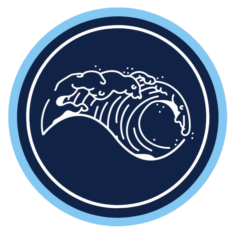 A blue circle is surrounded by other blue circles on a white background