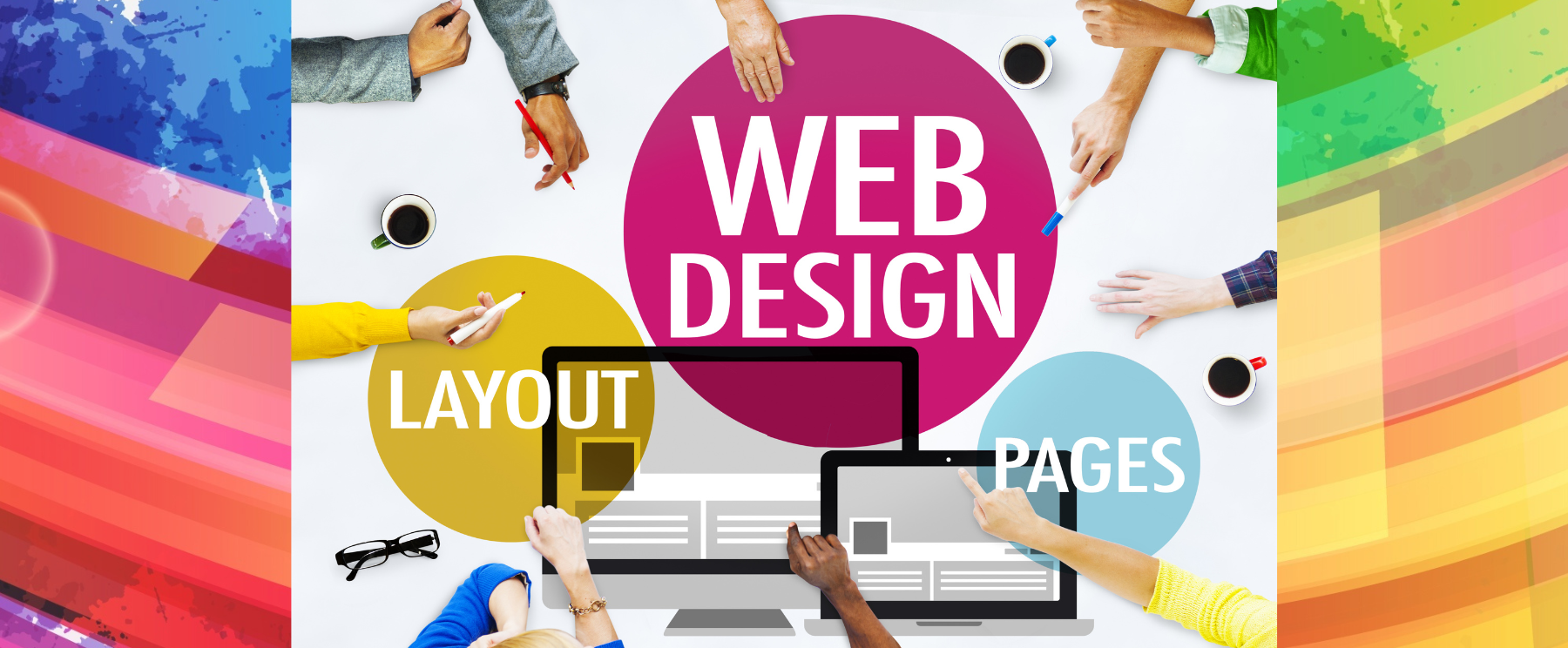 A group of people are working on a web design project.