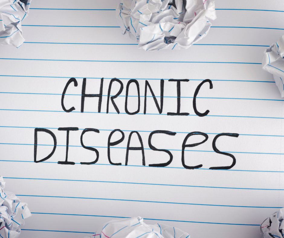 One lined paper CHRONIC DISEASES written out. Crumpled paper borders the image