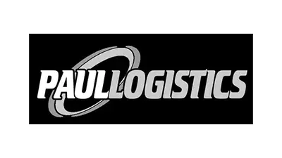 PAULLOGISTICS logo in white text on a black background with a stylized gray ring motif