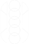 White abstract illustration with overlapping circles and a rectangular column.