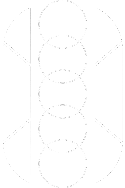 White abstract illustration with overlapping circles and a rectangular column.