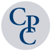 A circular logo with a light gray background featuring the dark blue capital letters