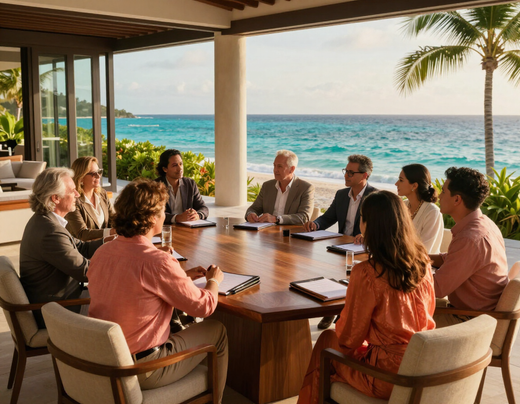 Grupo corporativo en un resort caribeño para un viaje de incentivo