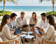 Equipo corporativo diseñando un viaje de incentivo en Cancún