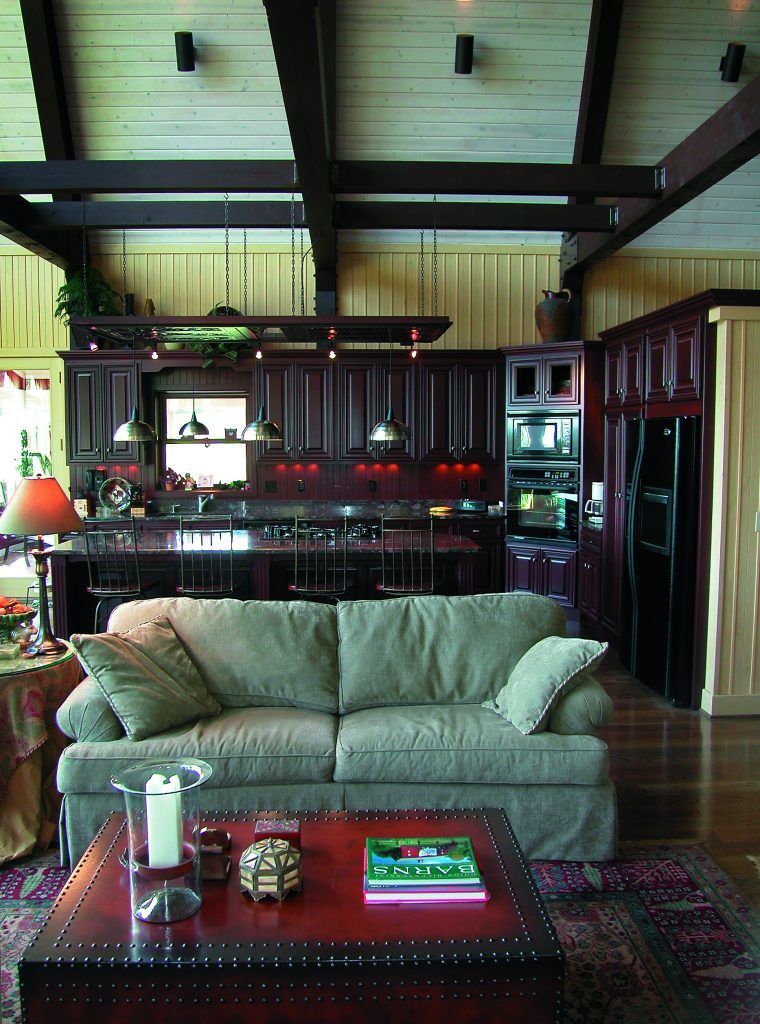 A living room with a couch and a coffee table.