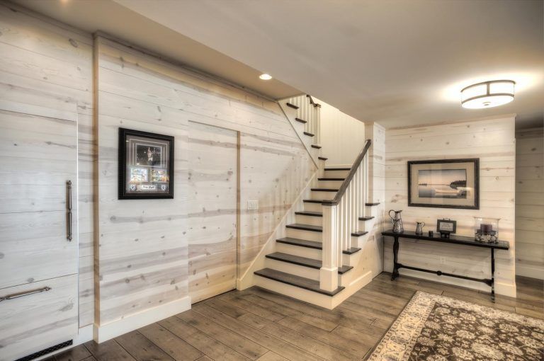 There is a staircase in the middle of the room.