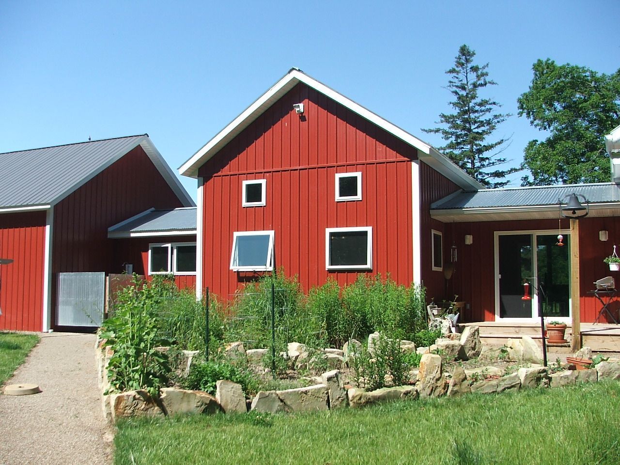 A red barn with the number 30 on it.