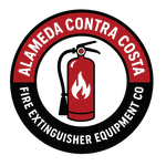 Alameda Contra Costa Fire Extinguisher Equipment Co. logo: red fire extinguisher icon in circle, with company name around it.