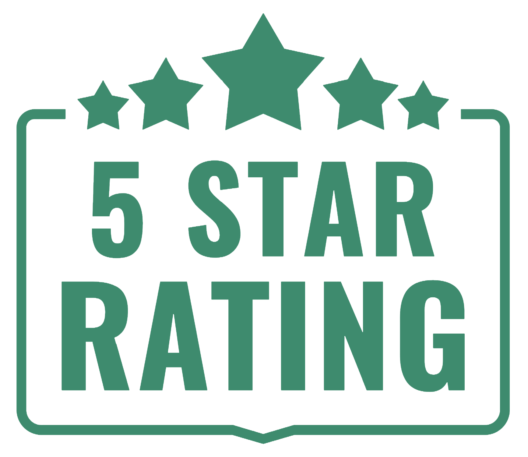 Green 5-star rating badge with five stars above the words “5 STAR RATING”