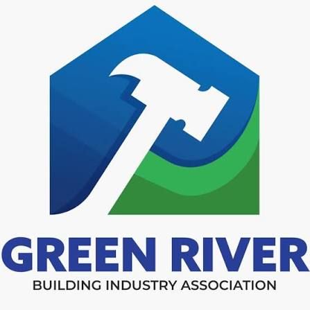 Green River Building Industry Association logo with blue-green house and hammer icon