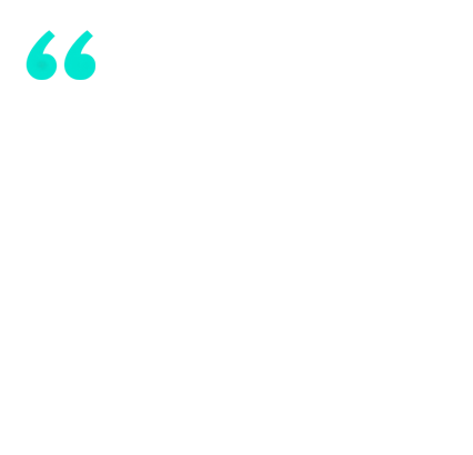 Teal quotation marks in the top-left corner on a white background