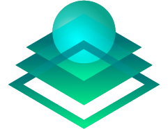 Abstract teal stacked layers with a translucent circle above