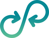 Teal and mint looping infinity-style arrows on a white background