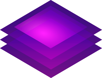 Purple layered diamond logo with a glowing center