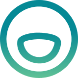Teal circular logo with a stylized smiling face icon inside