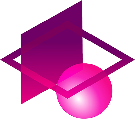 Abstract magenta geometric logo with overlapping triangles and a pink circle