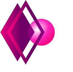 Abstract magenta geometric logo with overlapping diamond shapes and a pink circle on white background