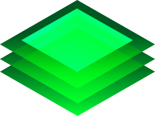Stacked translucent green diamond shapes on a white background
