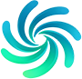 Teal and blue spiral logo on a white background