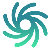 Abstract teal and green swirling spiral logo on a white background