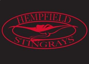 The hempfield stingrays logo is red on a black background.
