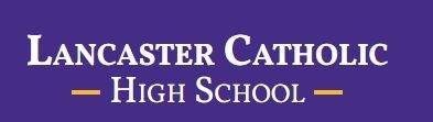 A logo for lancaster catholic high school on a purple background