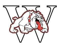 A cartoon bulldog with its tongue hanging out and the letter w in the background.