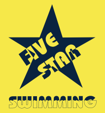 A blue star with the words five star swimming written on it