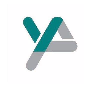 A blue and gray logo with the letter y and a on a white background.