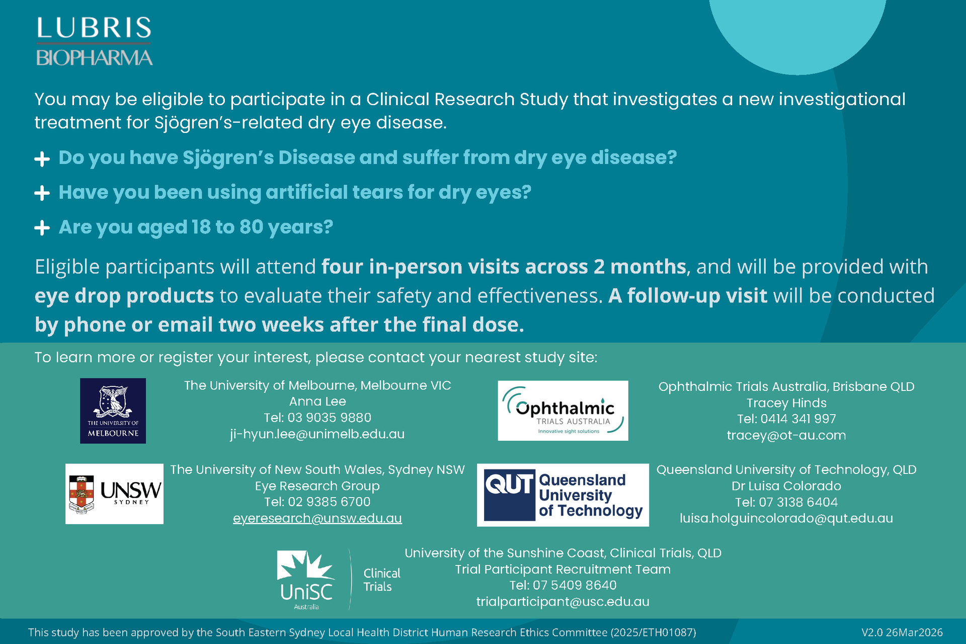 Lubris Biopharma dry eye study info sheet