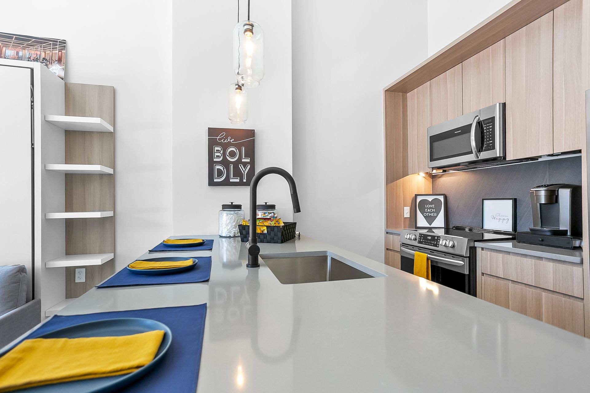 Modern dining table and kitchen